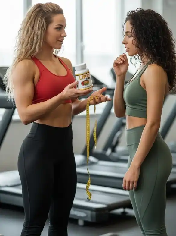 Women at gym discussing LipoJaro supplement benefits